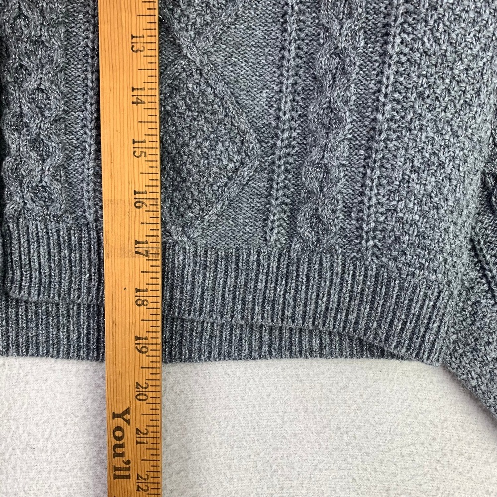 Madewell Cableknit Cardigan Sweater Women M Gray Cropped V-Neck Wool Metallic - Picture 9 of 11
